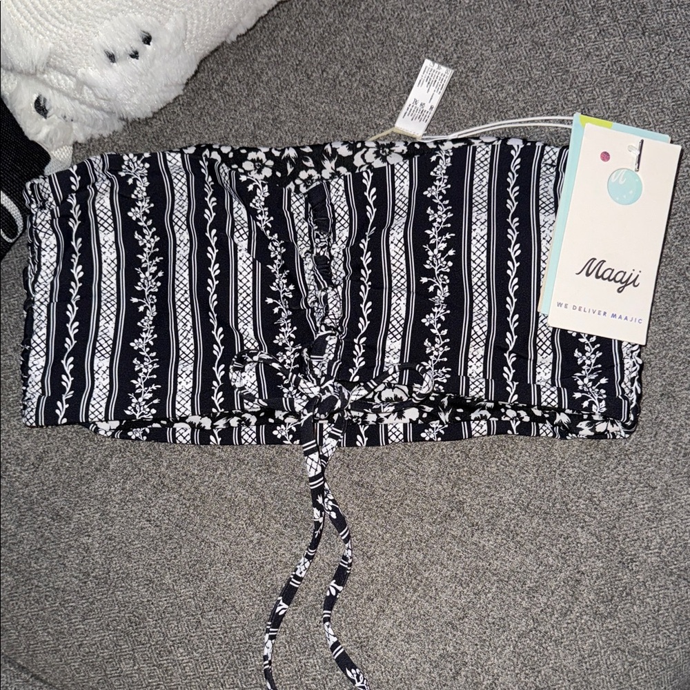 Maaji black and White Striped Bikini Top